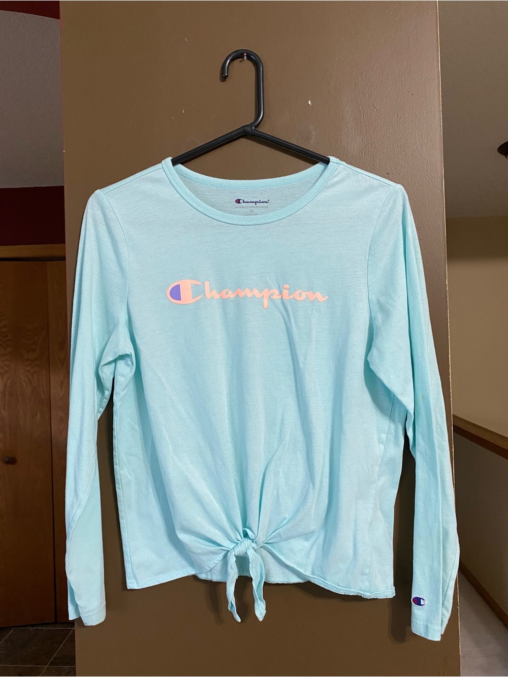 Champion Light Blue Crewneck Tee with Navy Logo